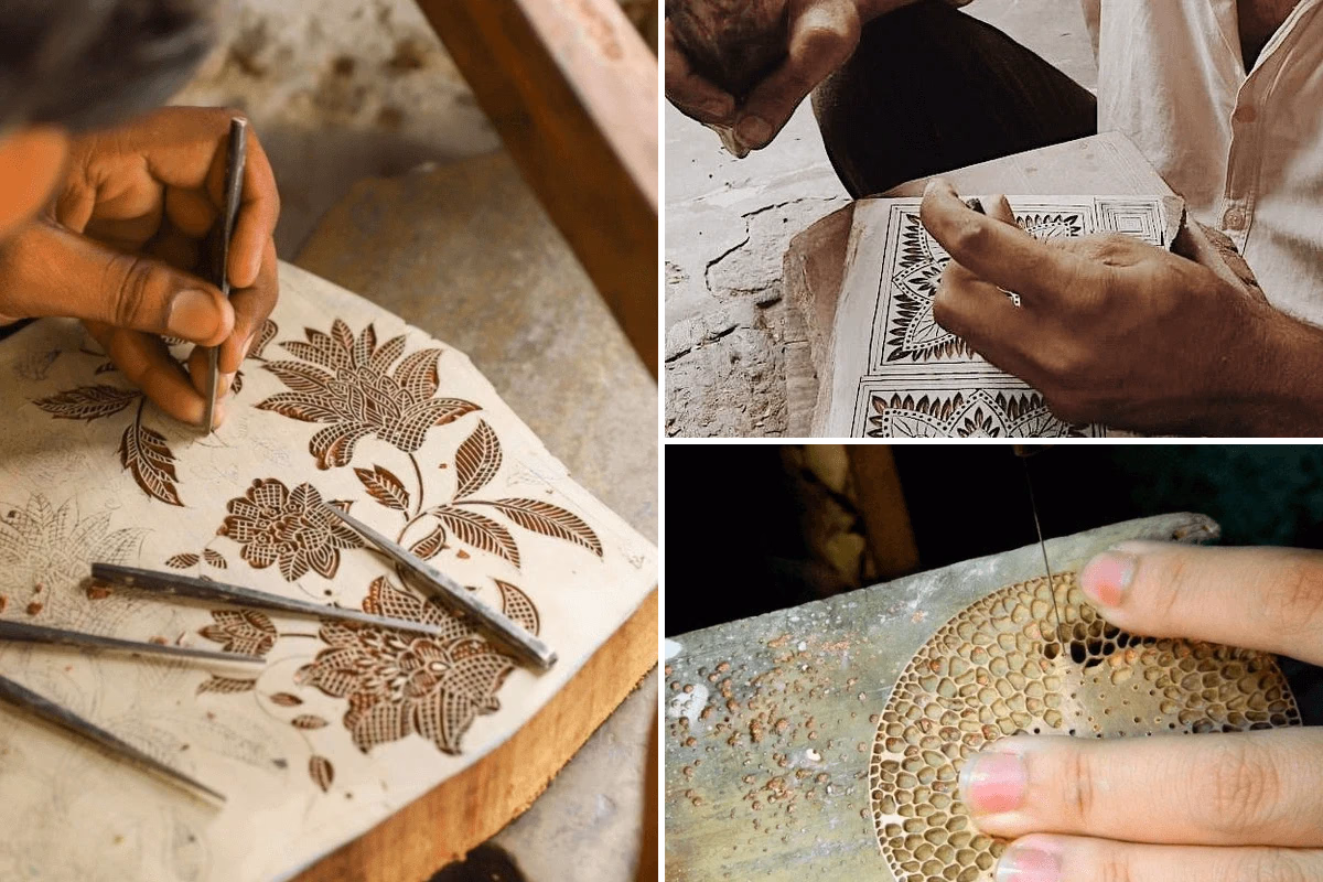 Hands painting fine detail on clay and craft work