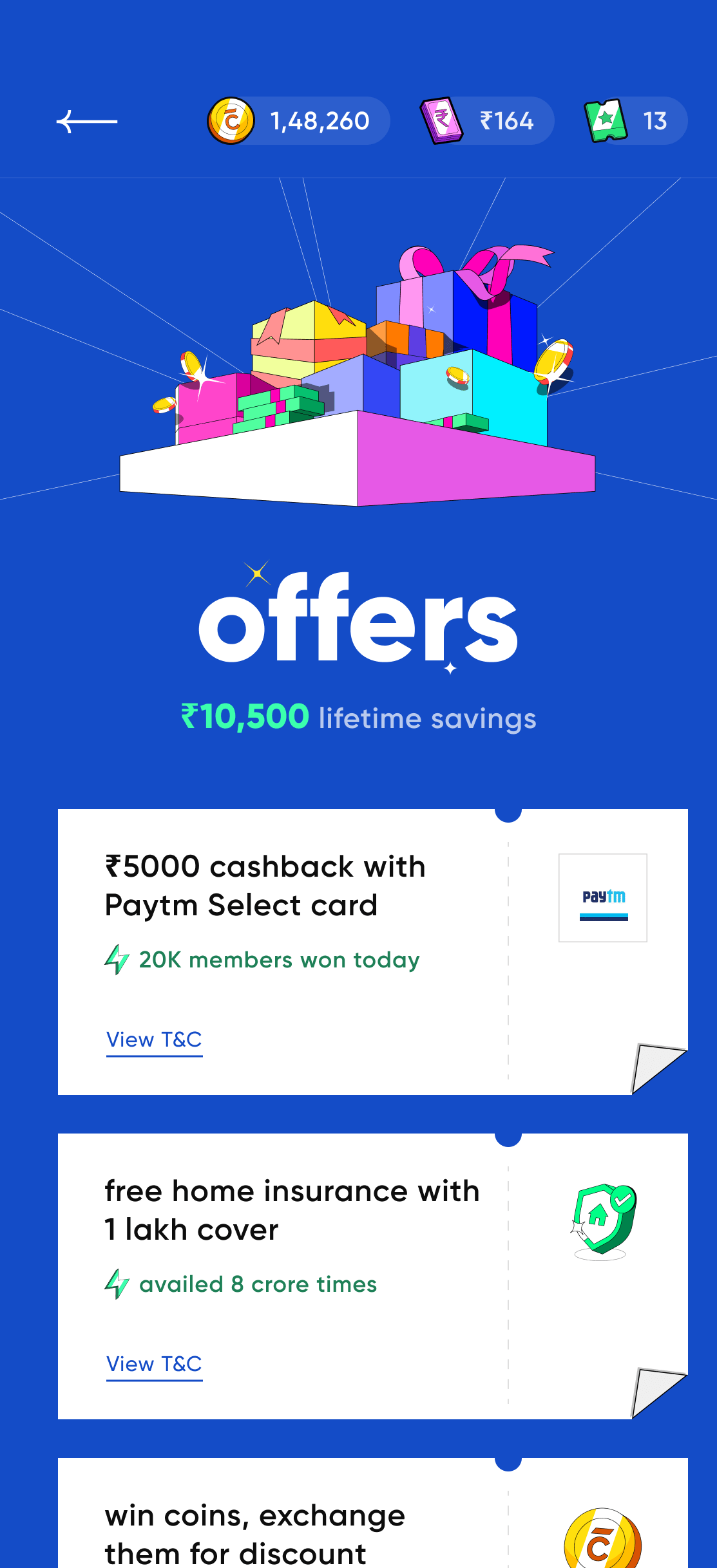 Mobile design of Payment offers in CRED