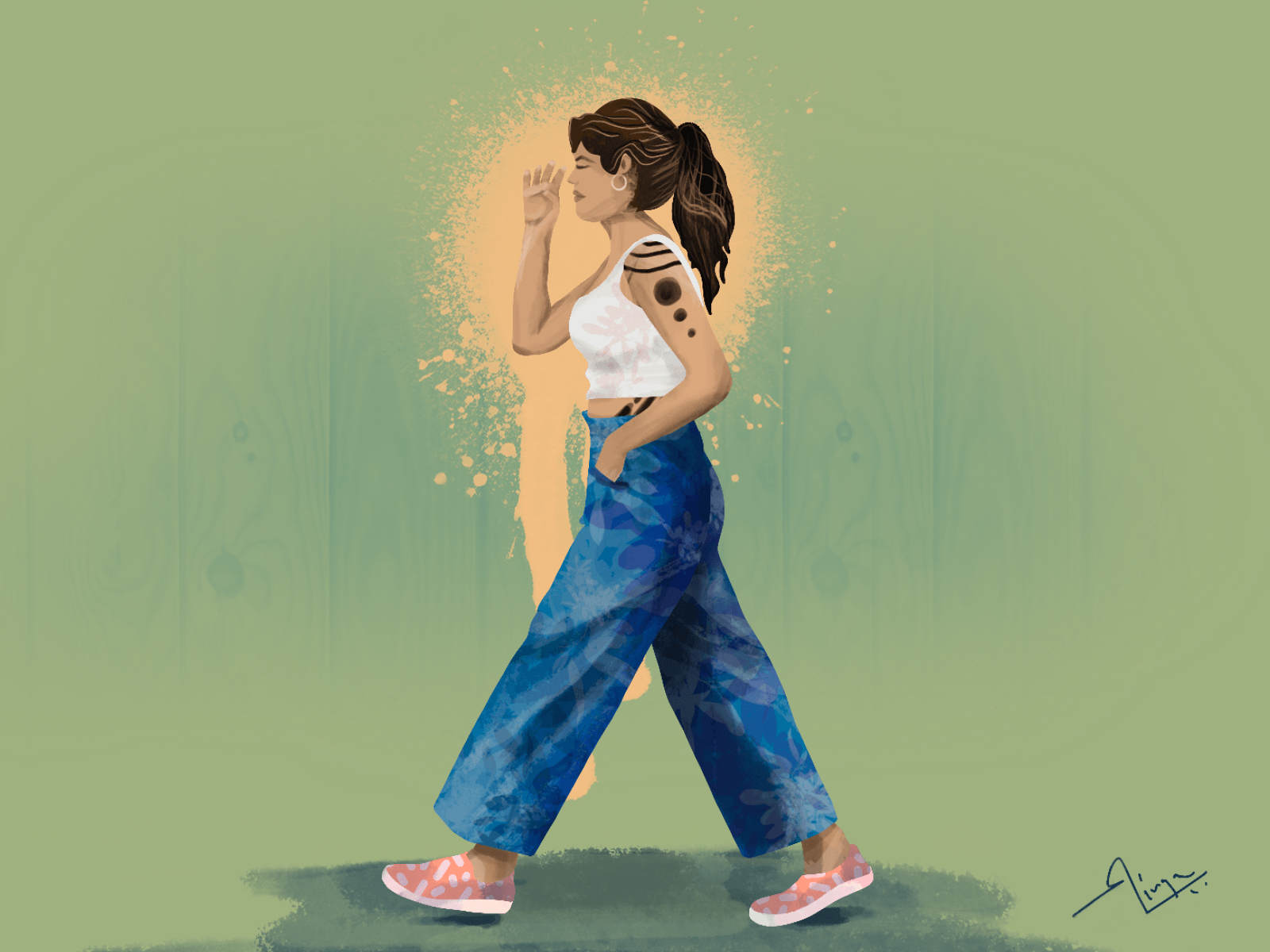 Hand-drawn art of a human in Japanese style made with Procreate
