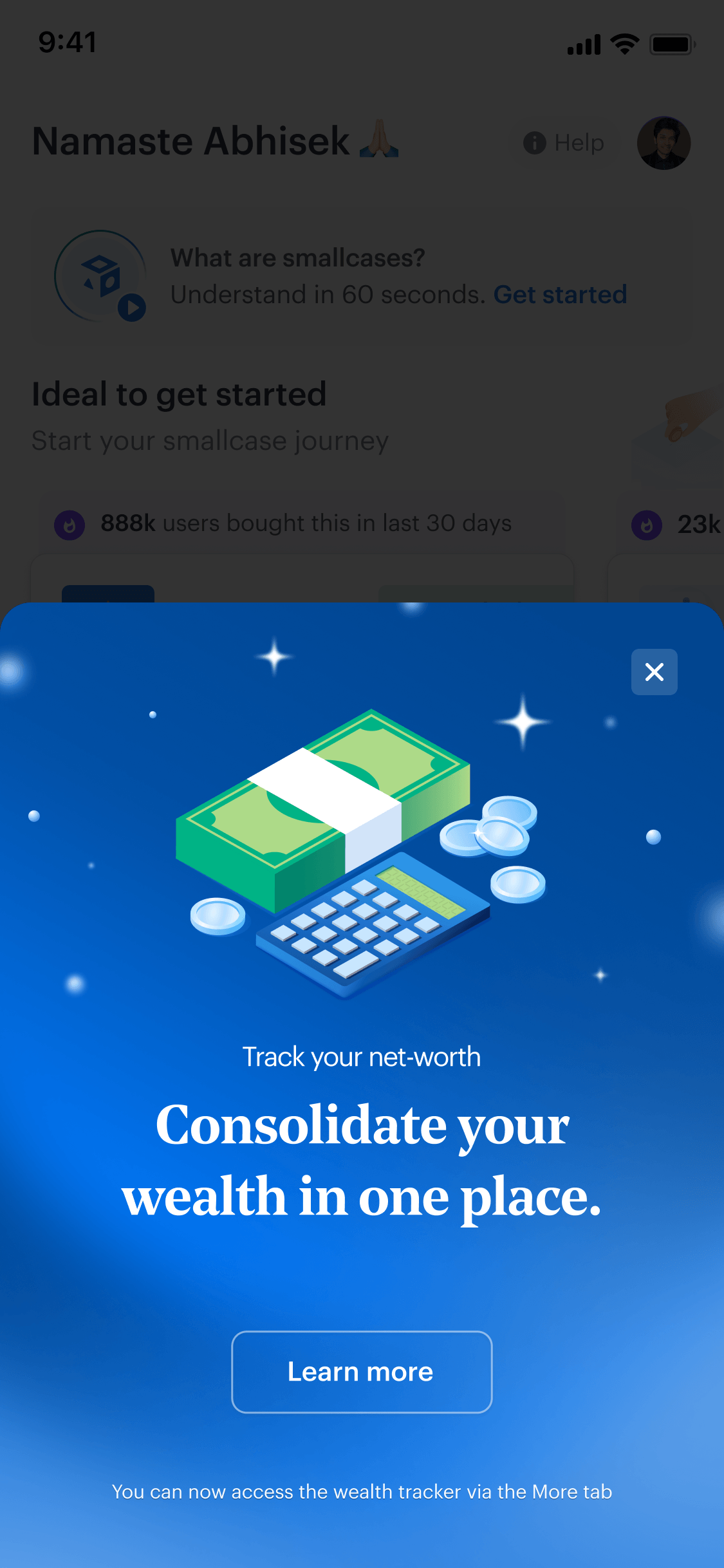 Mobile prototype of Wealth Office 0-1 in smallcase